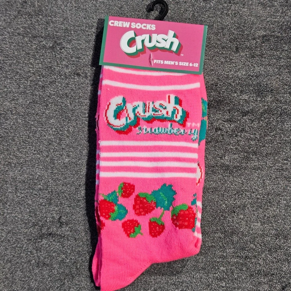 Crush Strawberry Soda Mens Crew Socks Pink Graphic Fruit Novelty